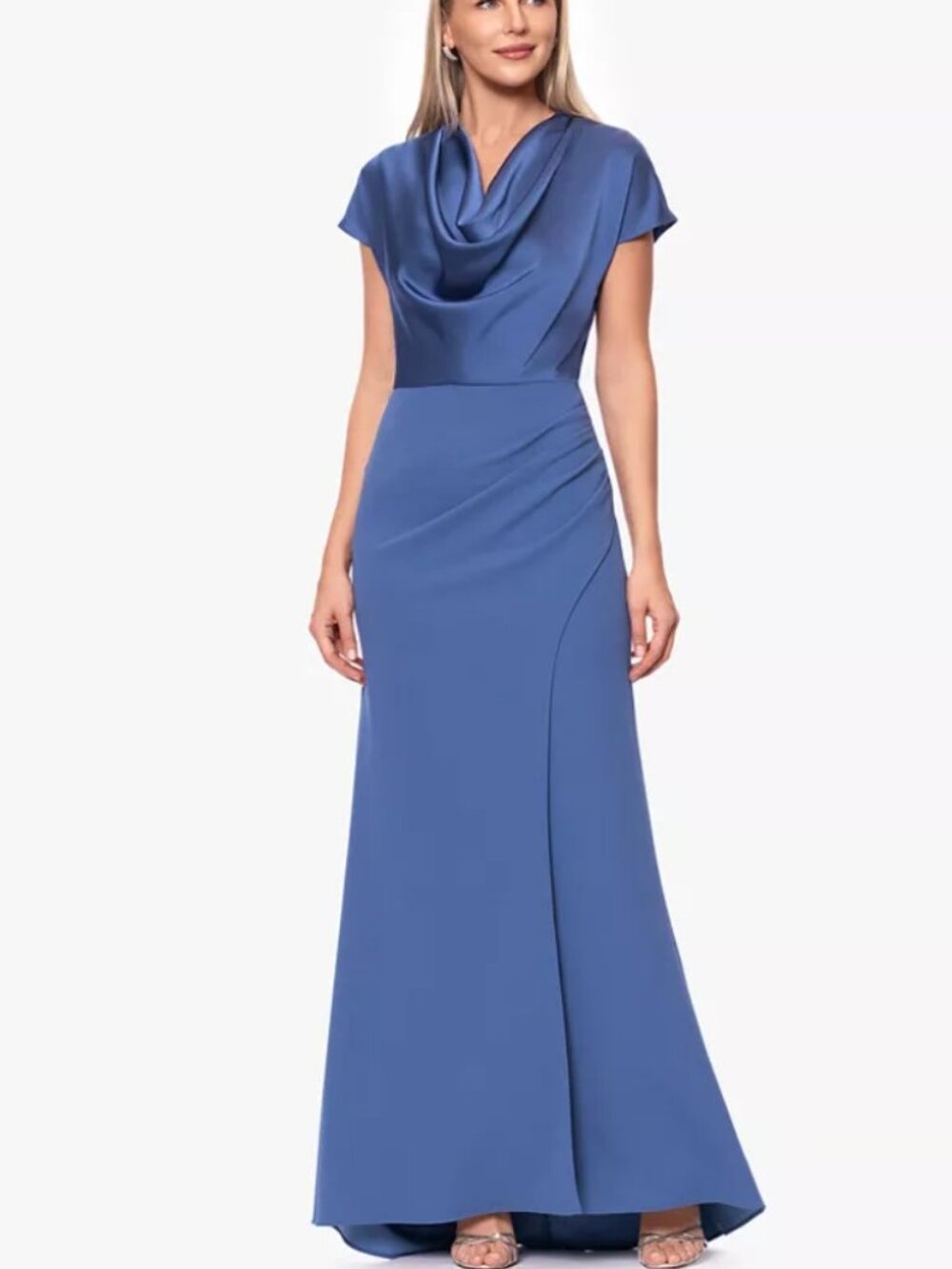 Betsy & Adam Petite Cowl Neck Long Ball Gown